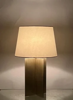 Pamono Large Croisillon Brass Lamps with Parchment Shades by Atelier Cabanel, Set of 2><noscript><img width=