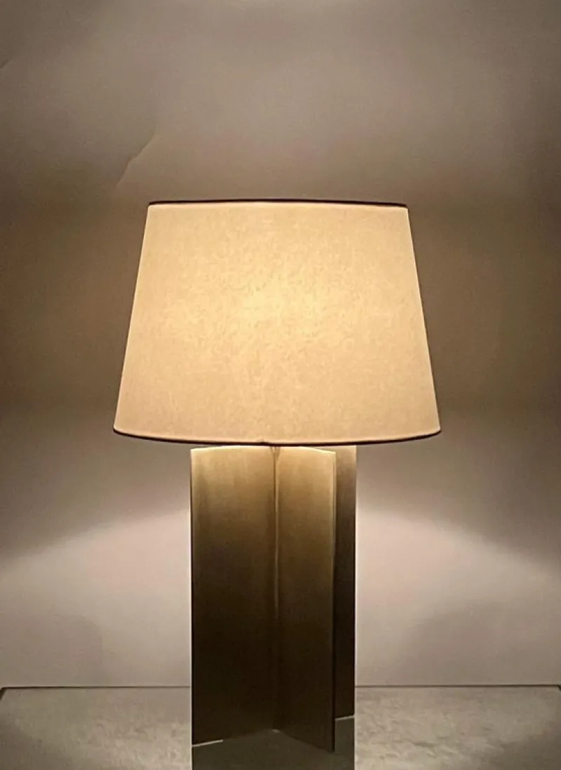 Pamono Large Croisillon Brass Lamps with Parchment Shades by Atelier Cabanel, Set of 2> Table Lamps