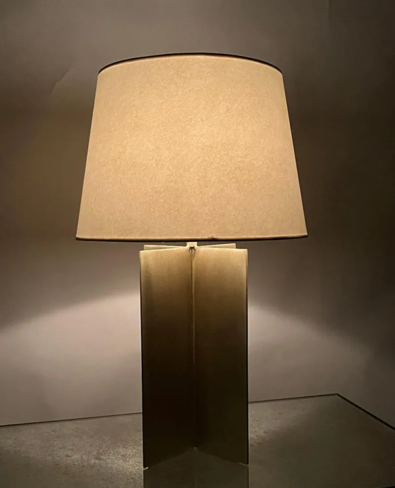Pamono Large Croisillon Brass Lamps with Parchment Shades by Atelier Cabanel, Set of 2> Table Lamps