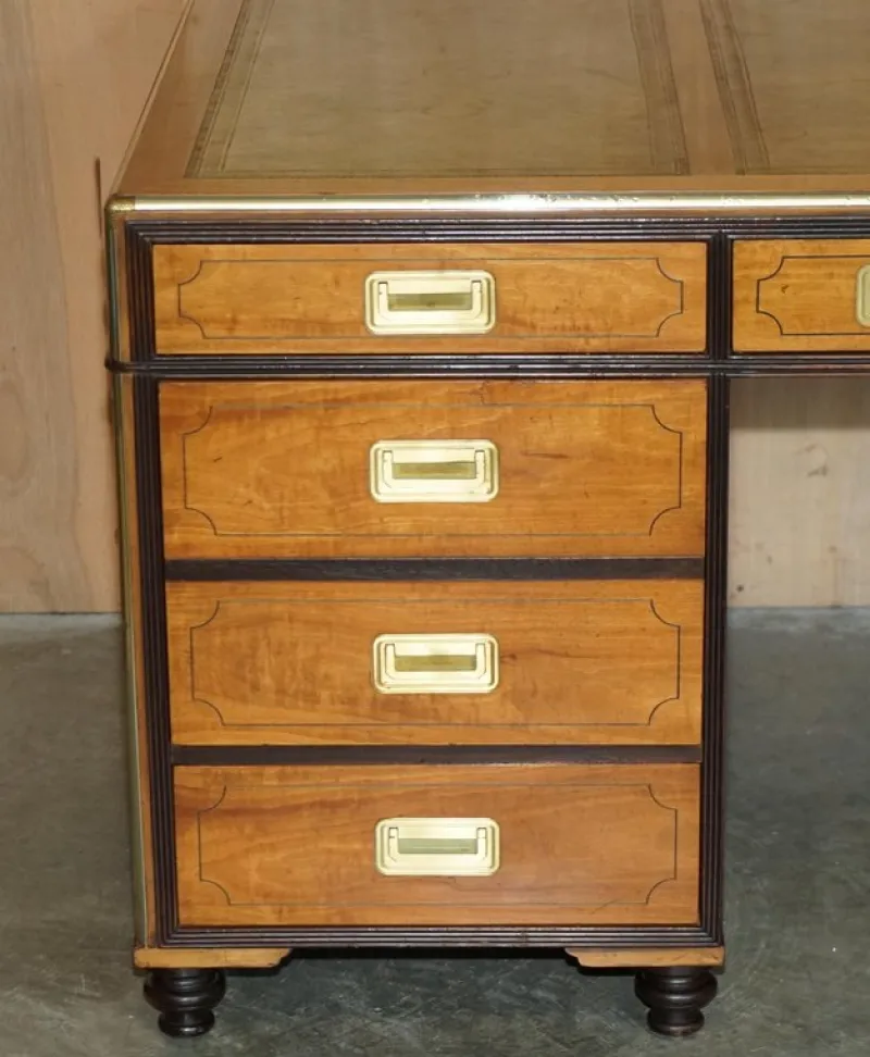 Pamono Large Double Sided Military Campaign Twin Pedestal Desk> Desks