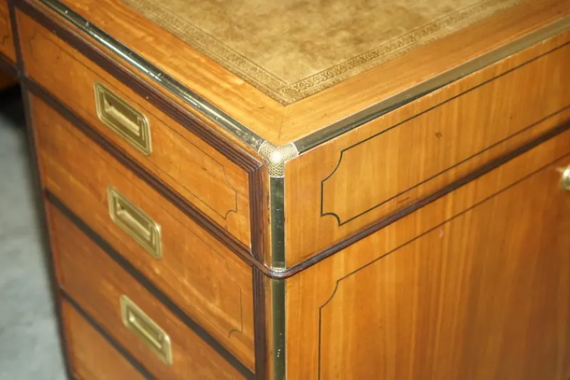 Pamono Large Double Sided Military Campaign Twin Pedestal Desk> Desks