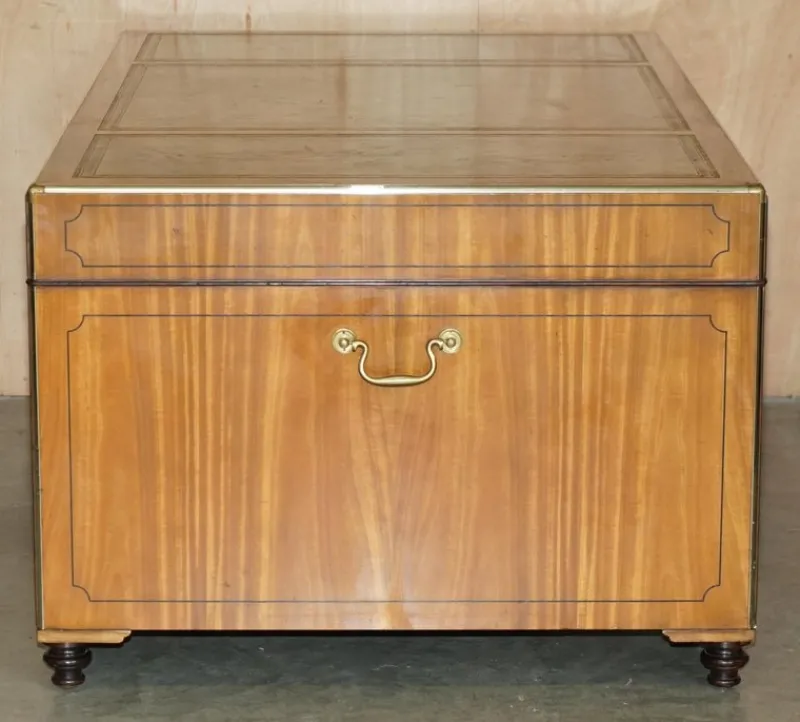 Pamono Large Double Sided Military Campaign Twin Pedestal Desk> Desks