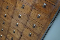 Pamono Large Dutch Oak Apothecary Cabinet with Enamel Shields, 1900s><noscript><img width=