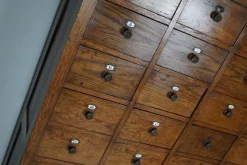 Pamono Large Dutch Oak Apothecary Cabinet with Enamel Shields, 1900s><noscript><img width=