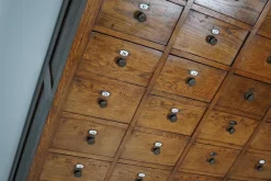 Pamono Large Dutch Oak Apothecary Cabinet with Enamel Shields, 1900s><noscript><img width=