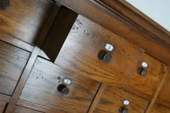 Pamono Large Dutch Oak Apothecary Cabinet with Enamel Shields, 1900s><noscript><img width=