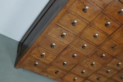 Pamono Large Dutch Oak Apothecary Cabinet with Enamel Shields, 1900s><noscript><img width=