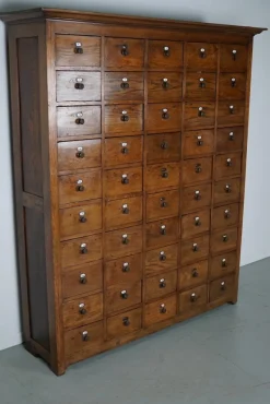 Pamono Large Dutch Oak Apothecary Cabinet with Enamel Shields, 1900s><noscript><img width=