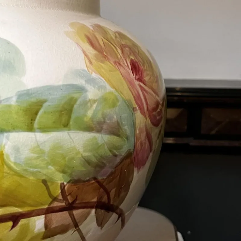 Pamono Large Earthenware Ceramic Roses Floral Planter, 1900s> Planters And Jardiniere