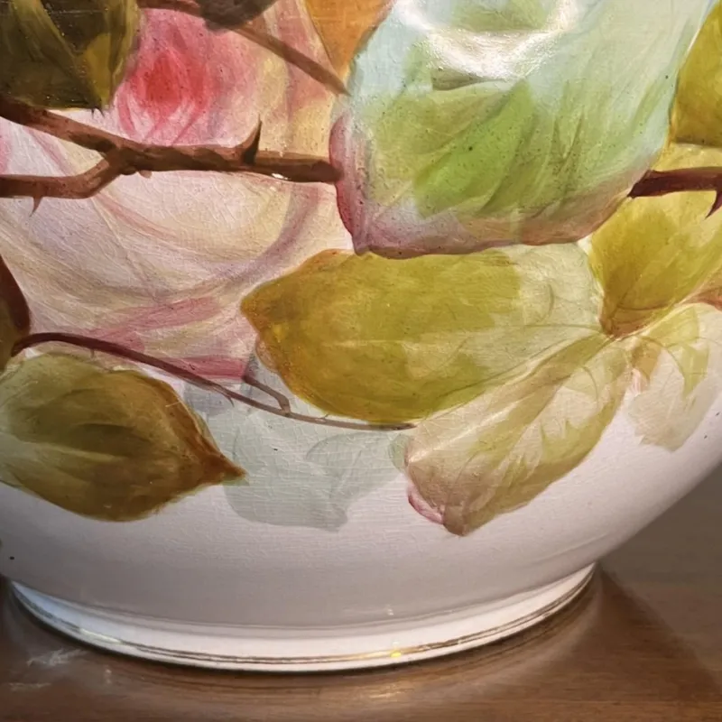 Pamono Large Earthenware Ceramic Roses Floral Planter, 1900s> Planters And Jardiniere