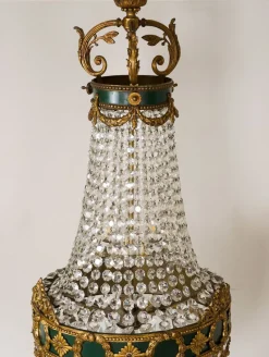 Pamono Large Empire Style Crystal and Bronze 6-Light Chandelier, 1930s><noscript><img width=