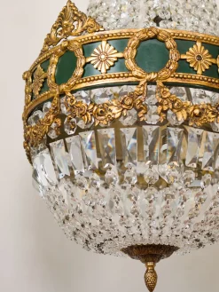 Pamono Large Empire Style Crystal and Bronze 6-Light Chandelier, 1930s><noscript><img width=