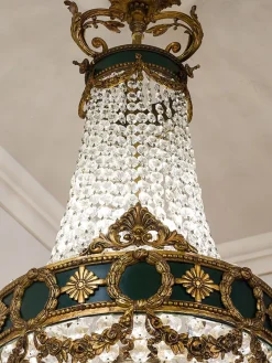 Pamono Large Empire Style Crystal and Bronze 6-Light Chandelier, 1930s><noscript><img width=
