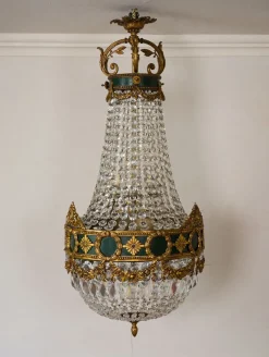 Pamono Large Empire Style Crystal and Bronze 6-Light Chandelier, 1930s><noscript><img width=