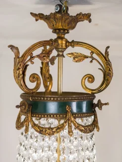 Pamono Large Empire Style Crystal and Bronze 6-Light Chandelier, 1930s><noscript><img width=