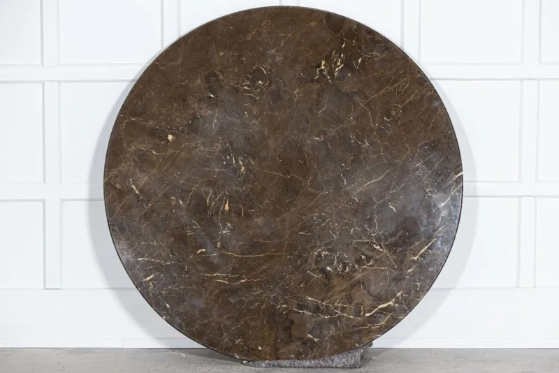 Pamono Large English Circular Marble Top Wrought Iron Table, 1950s> Garden Tables