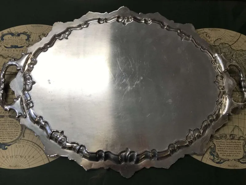 Outlet Pamono Large English Silver Metal Tray, 1930s