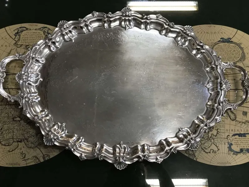 Outlet Pamono Large English Silver Metal Tray, 1930s