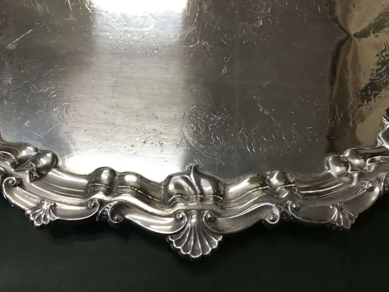Outlet Pamono Large English Silver Metal Tray, 1930s