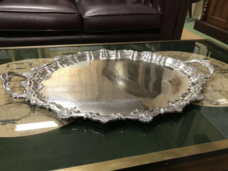 Outlet Pamono Large English Silver Metal Tray, 1930s
