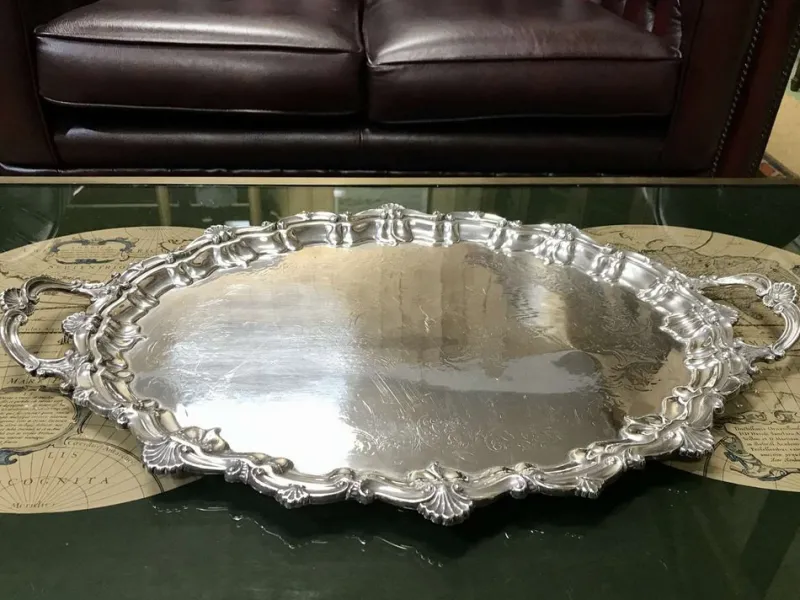 Outlet Pamono Large English Silver Metal Tray, 1930s