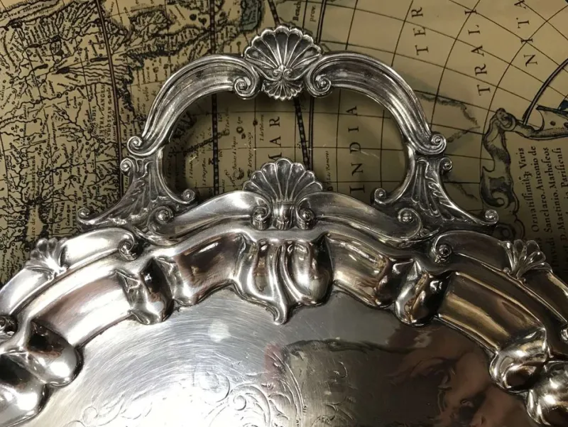 Outlet Pamono Large English Silver Metal Tray, 1930s