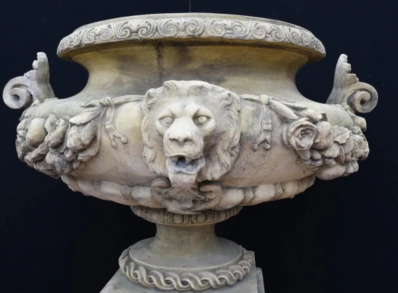 Pamono Large English Stone Garden Urn on Pedestal Plinth> Garden Accessories