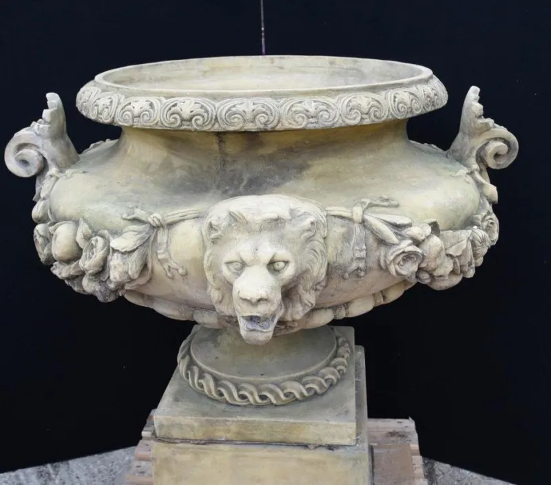 Pamono Large English Stone Garden Urn on Pedestal Plinth> Garden Accessories