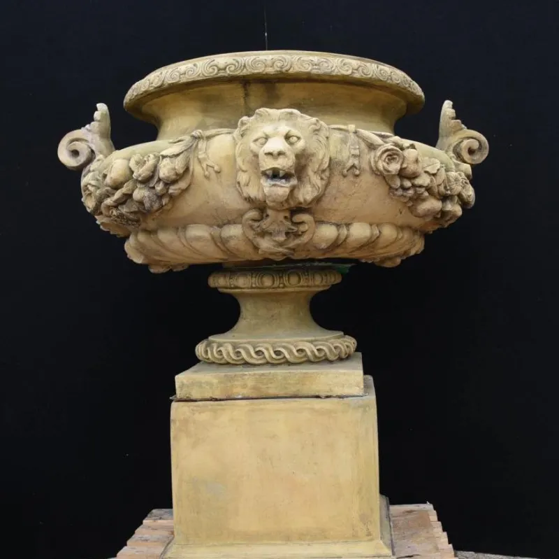 Pamono Large English Stone Garden Urn on Pedestal Plinth> Garden Accessories