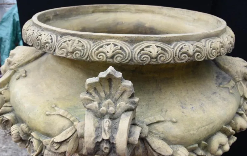 Pamono Large English Stone Garden Urn on Pedestal Plinth> Garden Accessories