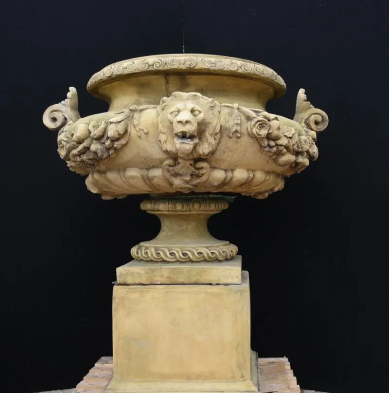 Pamono Large English Stone Garden Urn on Pedestal Plinth> Garden Accessories