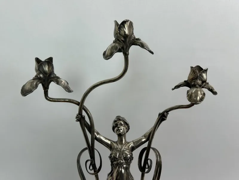New Pamono Large Figural Candlestick with Nymph Femme Fatale from Wmf, 1890s