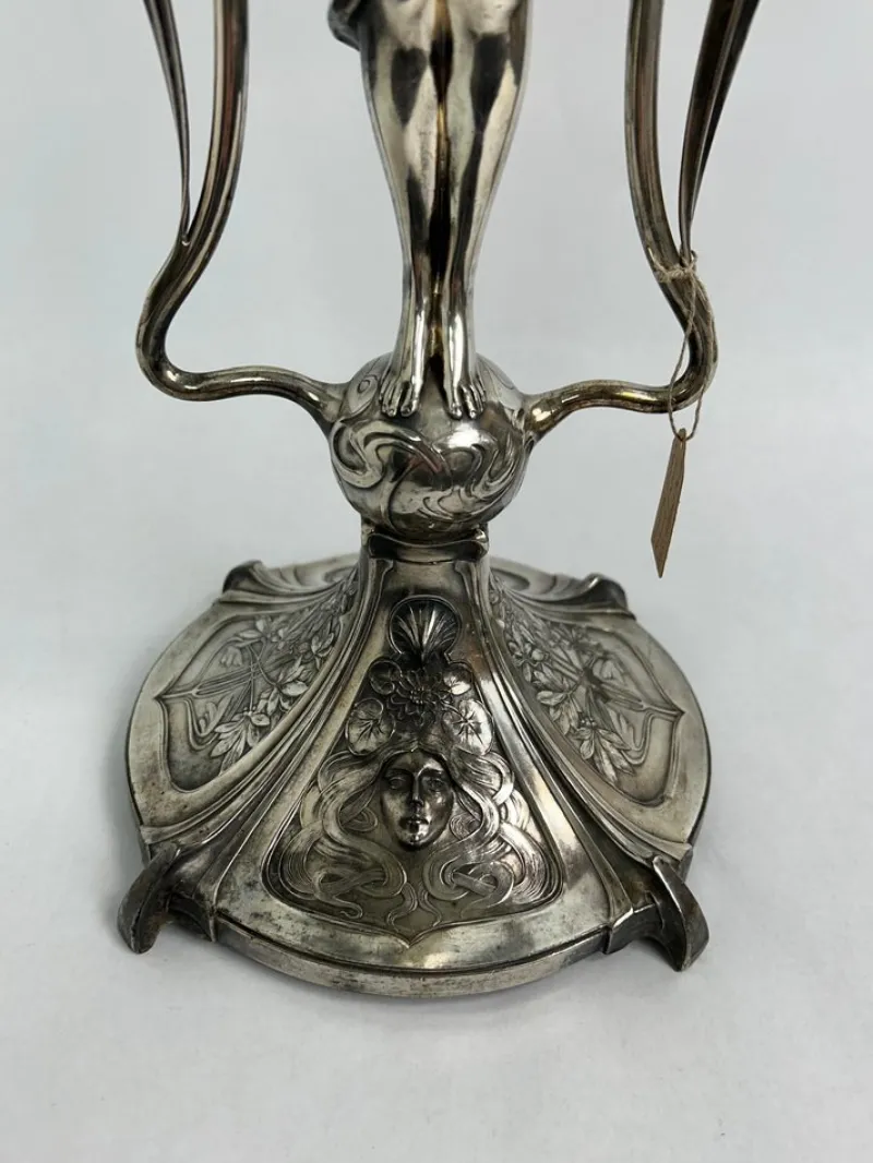 New Pamono Large Figural Candlestick with Nymph Femme Fatale from Wmf, 1890s
