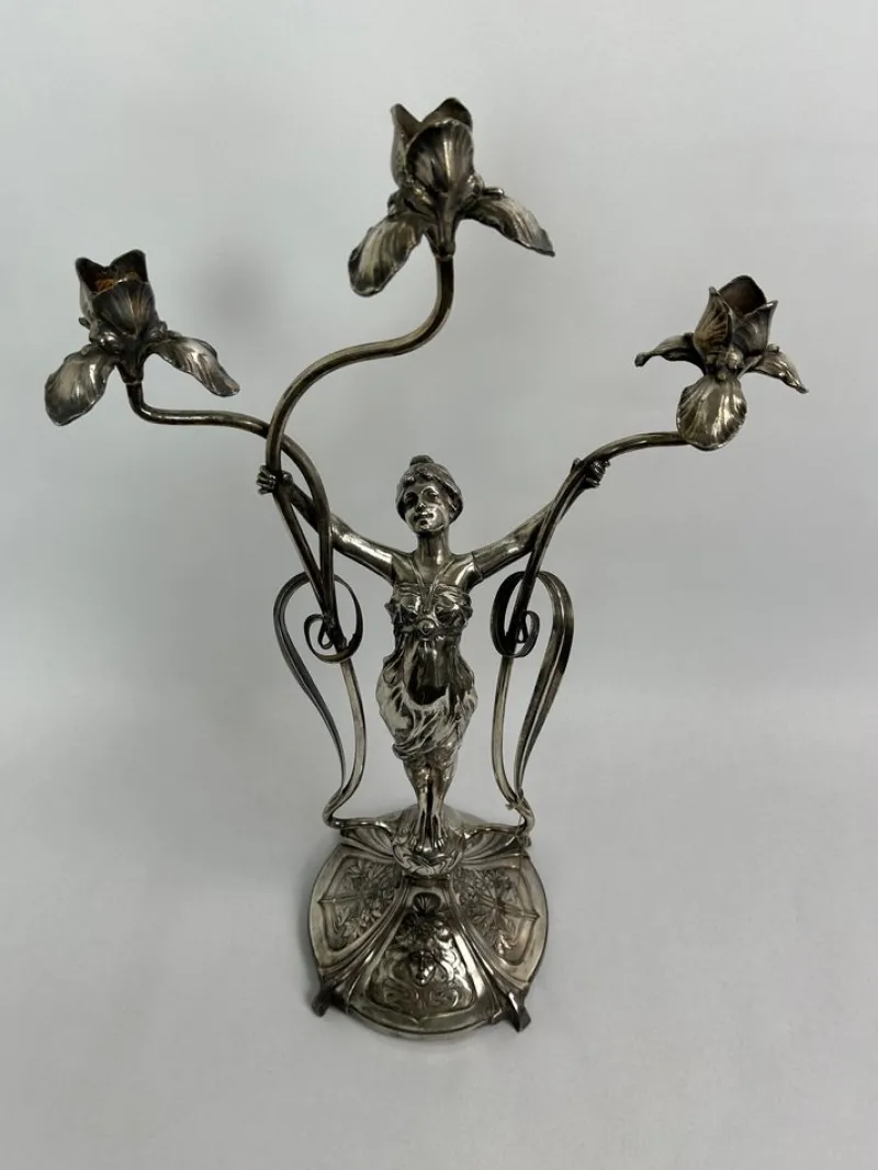 New Pamono Large Figural Candlestick with Nymph Femme Fatale from Wmf, 1890s