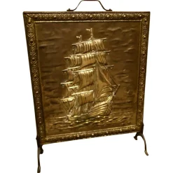 Outlet Pamono Large Fire Screen in Brass, 1920