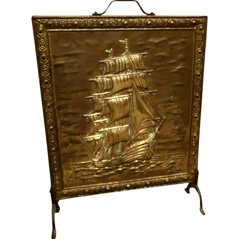 Outlet Pamono Large Fire Screen in Brass, 1920