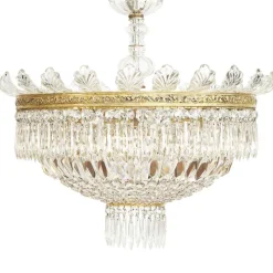 New Pamono Large Five-Light Crystal Ceiling Lamp, 1950s