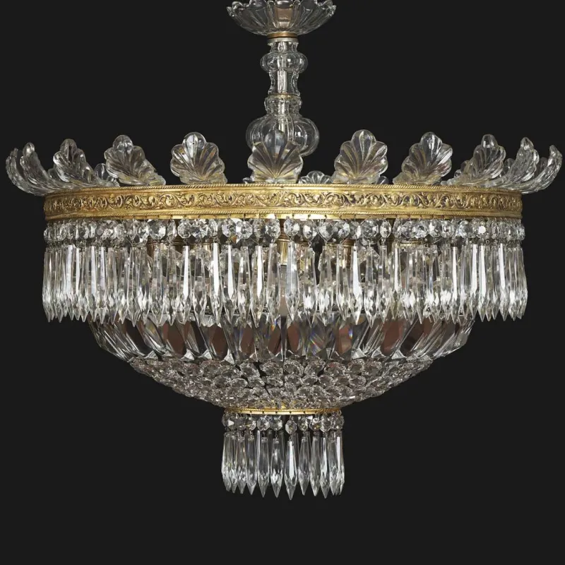 New Pamono Large Five-Light Crystal Ceiling Lamp, 1950s