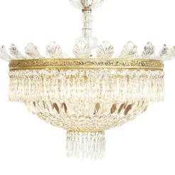New Pamono Large Five-Light Crystal Ceiling Lamp, 1950s