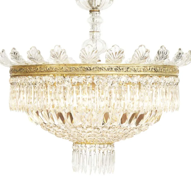 New Pamono Large Five-Light Crystal Ceiling Lamp, 1950s