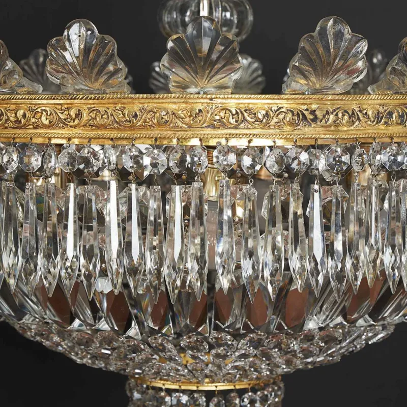 New Pamono Large Five-Light Crystal Ceiling Lamp, 1950s
