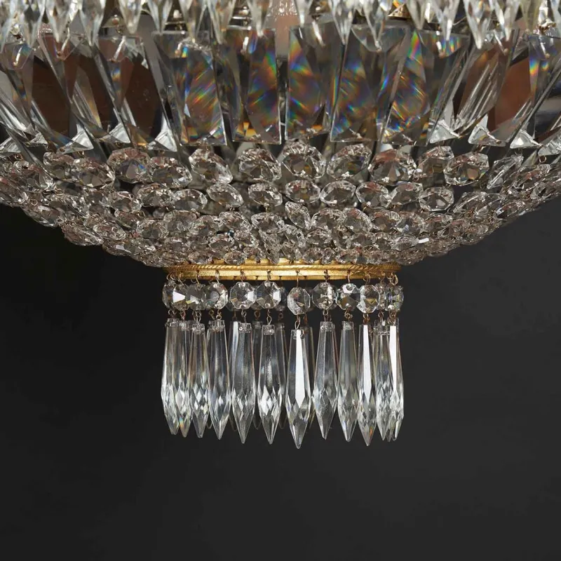 New Pamono Large Five-Light Crystal Ceiling Lamp, 1950s