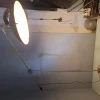 Clearance Pamono Large Floor Lamp in Chromed Metal with Black Acrylic Glass Lampshade and Travertine Base, 1960s
