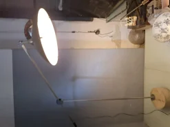 Clearance Pamono Large Floor Lamp in Chromed Metal with Black Acrylic Glass Lampshade and Travertine Base, 1960s