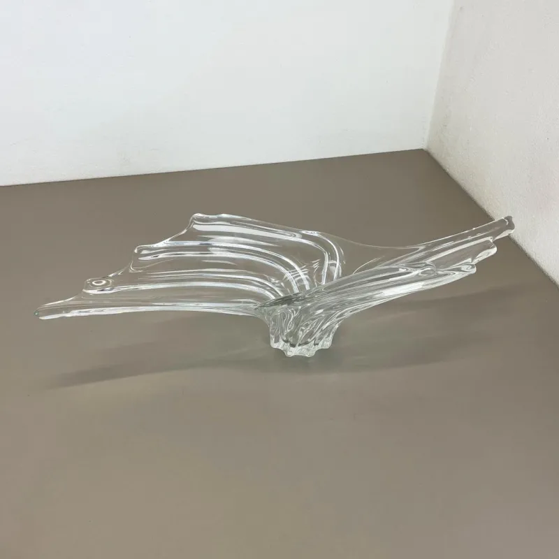 Outlet Pamono Large Floral Crystal Glass Shell Bowl Centerpiece from Art Vannes, France, 1970