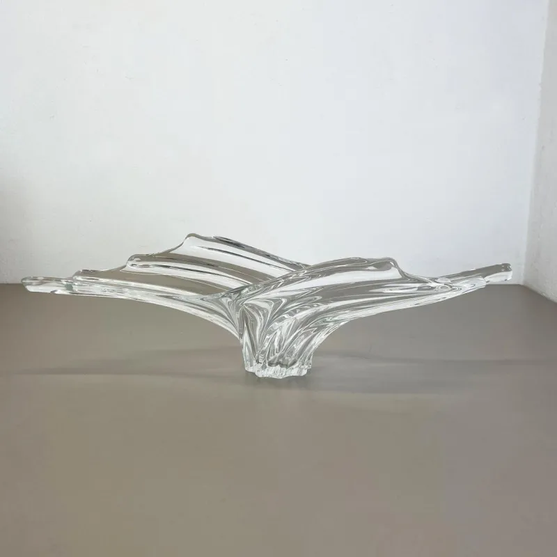 Outlet Pamono Large Floral Crystal Glass Shell Bowl Centerpiece from Art Vannes, France, 1970