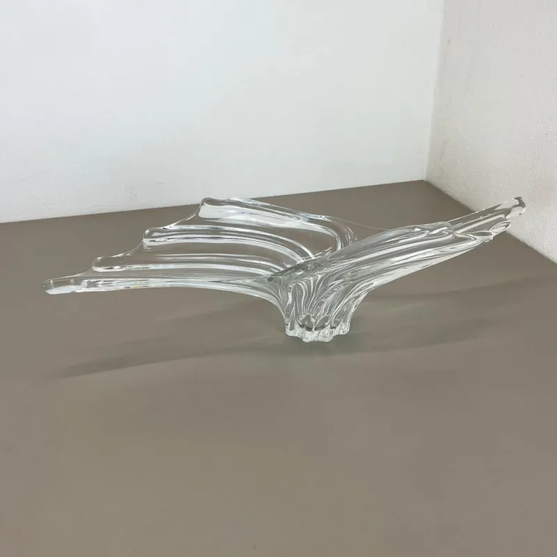 Outlet Pamono Large Floral Crystal Glass Shell Bowl Centerpiece from Art Vannes, France, 1970