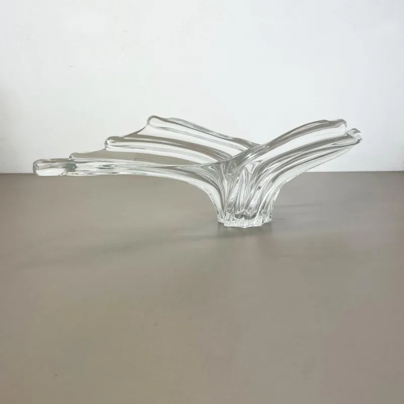 Outlet Pamono Large Floral Crystal Glass Shell Bowl Centerpiece from Art Vannes, France, 1970