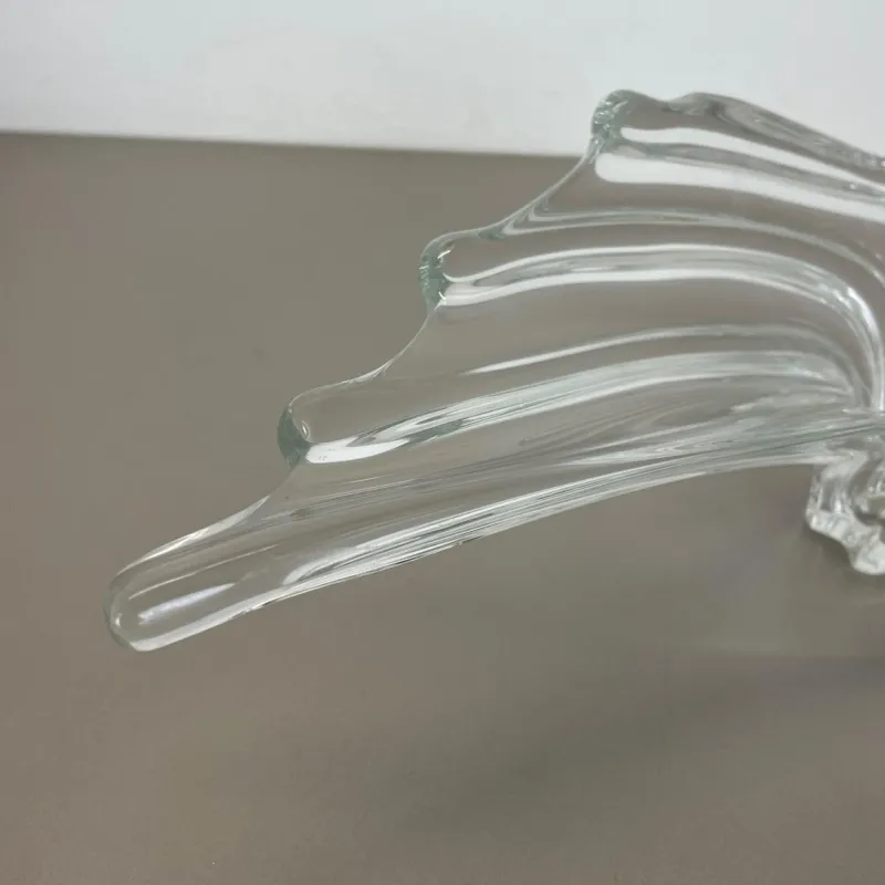 Outlet Pamono Large Floral Crystal Glass Shell Bowl Centerpiece from Art Vannes, France, 1970