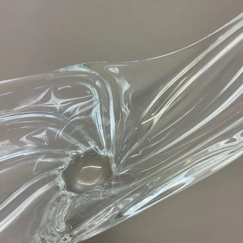 Outlet Pamono Large Floral Crystal Glass Shell Bowl Centerpiece from Art Vannes, France, 1970